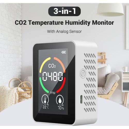 3-in-1 CO2 Temperature Humidity Monitor Multifunctional Air Quality Detector USB Rechargeable Indoor Carbon Dioxide Detector