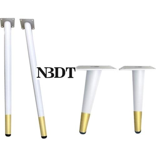 4Pcs White Lacquer Slanted Upright Steel Round Tapered Cabinet Cupboard Feet Leg With Gold Tip