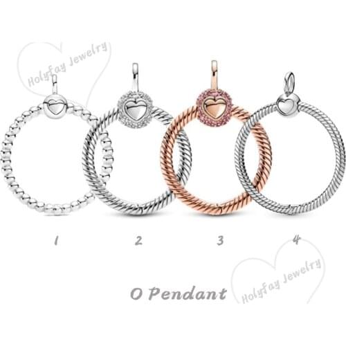 Authentic 925 Sterling Silver Pave Moments O Pendant Carrier Charms Fits Pdora Necklace For Women Jewelry DIY Making