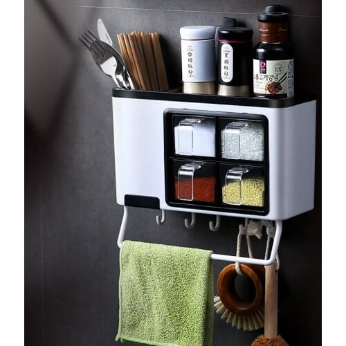 Household free punching seasoning box storage rack chopsticks rack wall-mounted multi-function kitchen spice box WF1113157