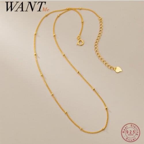 WANTME 925 Sterling Silver Clavicle Necklace for Women Simple Fashion Chain Glossy Bead Necklace Punk Hip Hop Gold Jewelry Gift