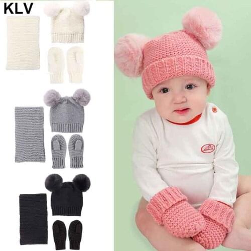 2-3Pcs Baby Kids Winter Hat Scarf and Gloves Girls Knitted Warm Beanie Cap with Neckerchief Circle Loop Scarf Crochet Hat