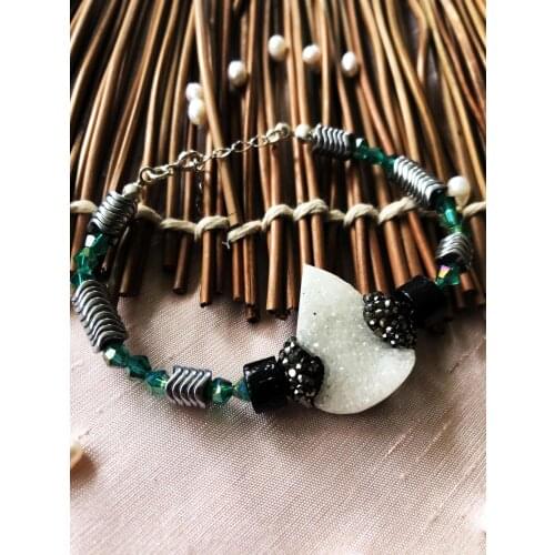 Dr Stone Luxury collection Quartz, Crystal and Hematite Stone 925 Sterling Silver Women Handmade Bracelet LXDR54