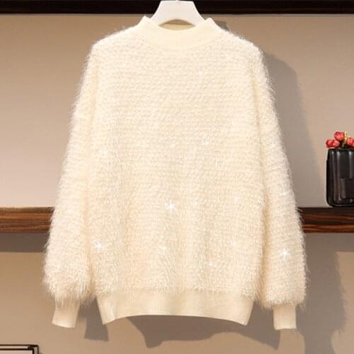 Erygm Large womens new fat sister mm loose thin age reducing bright silk bat sleeve thickened sweater