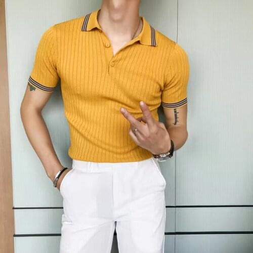 European and American top brand mens short-sleeved lapel Slim short-sleeved POLO shirt Fashion high-quality luxury short-sleeve