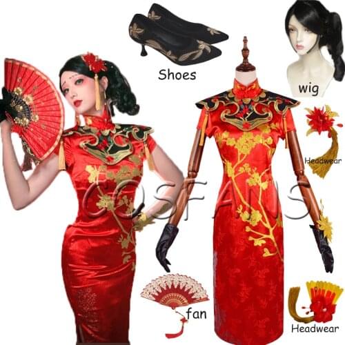 Game Identity V Martha Behamfil Red Cheongsam Cosplay Costume Halloween Suit For Women men New Wigs and shoe accessories fan