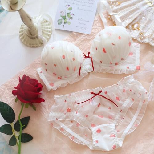 French Kawaii Lolita Sexy Push Up Bra Set Lace Underwear Women Plus Size Lingerie Underwire Bra and Panty Set Pink Sujetador New