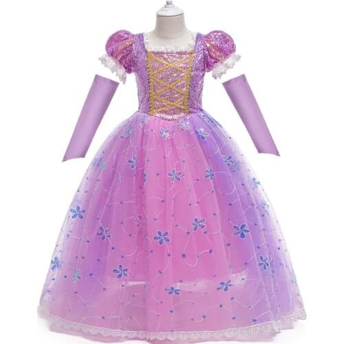 Princess Costume for Girl Pageant Ball Gown Kids Purple Princess Sequins Party Dress Children Cosplay Halloween Tulle Dress