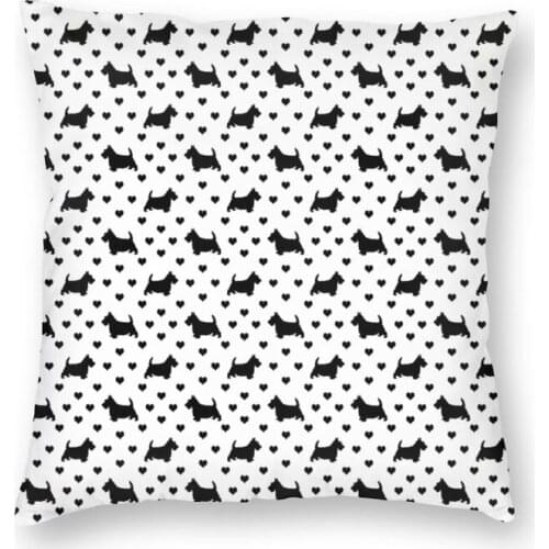 Fashion Cute Scottish Terriers Pattern Square Throw Pillow Case Home Decor 3D Two Side Print Scottie Dog Cushion Cover for Sofa