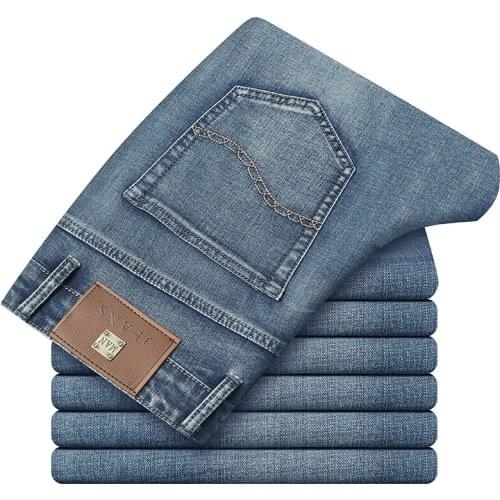 2020 New Business Fashion Stretch Denim Classic Style Mens Regular Fit Stragith Jeans Jean Trousers Male Pants Blue And Black