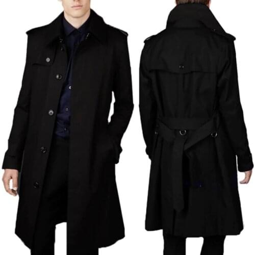 Mens trench coats man long coat men clothes slim fit Business casual single-breasted overcoat long sleeve black blue fashion