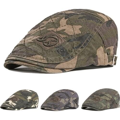 Pure Cotton Mens Camouflage Beret Breathable Wild Embroidery High Quality Sun Hat Sunscreen Sunscreen Hat Flat Top Hat