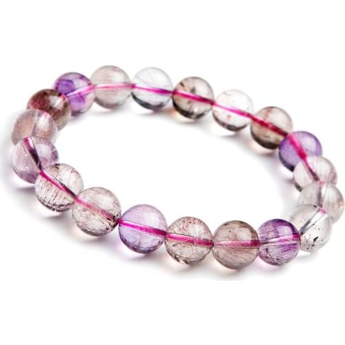 10mm Natural Colorful Rutilated Quartz Bracelet Women Female Stretch Crystal Clear Round Bead Bracelet
