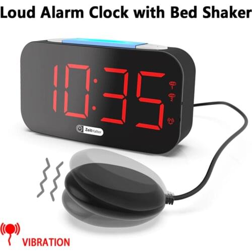 New Alarm Clock for Heavy Sleepers with Bed Shaker for Deaf and Hard of Hearing 7 Colors Night Light Auto Adjust Brightness