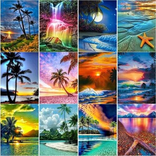 New DIY 5D Diamond Embroidery Sea View Cross Stitch Scenery Diamond Painting Sunset Full Square Round Drill Home Decor Art Gift