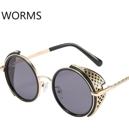 New style of Steampunk windproof sunglasses, round colorful pieces, sunglasses, mens and womens common grain leg Sunglasses