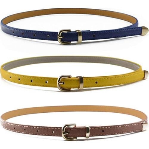 New Women Belt All Match Fashion Skinny Waist Belt Faux Leather Buckle Narrow Waistband Clothes Accessories