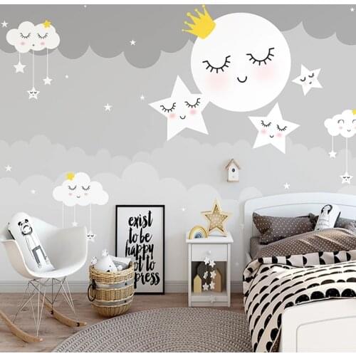 Custom Wallpaper Nordic Hand Painted 3D Cartoon Cloud Starry Sky Murals Childrens Room bedroom Background Wall Papel De Parede