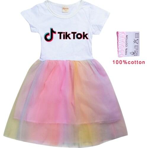 Girls Dresses TIK TOK Summer Children Dresses Sweet Princess Lace Pink For Baby Girls Christmas Clothing