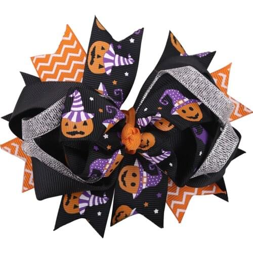 Halloween Multicolor Stitching Hair Clips Sequin Hairbows For Girls Cute Cartoon Pattern Hair Accessory