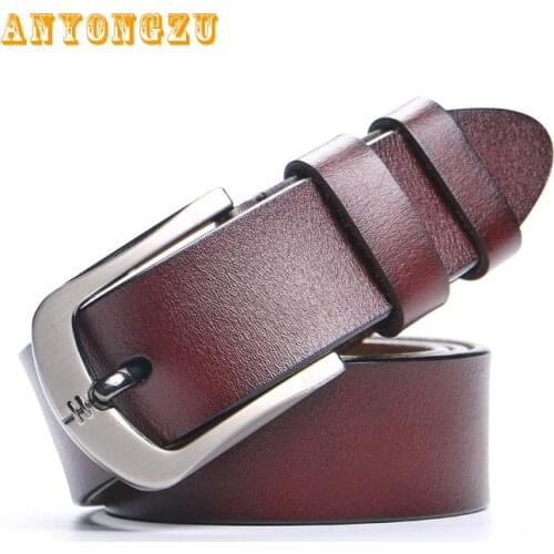 ANYONGZU Brand Luxury Men And Women Needle Buckle Real Cowhide Belt Young aged Retro Casual collocation Jeans 110-125-130CM