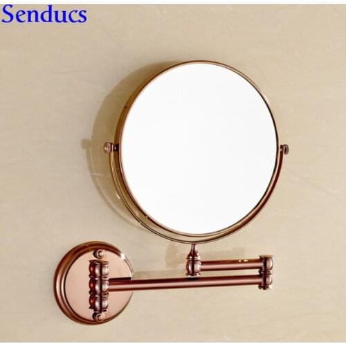 Senducs Rose Gold Bathroom Mirror With Top Quality Solid Brass Fold Bath Cosmetic Mirror 8 Inch 3x Bathroom Mirrors