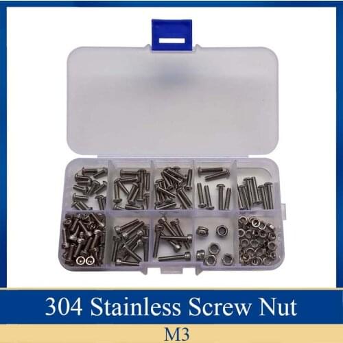 304 Stainless Steel Button Head Screw Hexagon Socket Head Cap Screws Bolt Nuts Lock Nut 168pcs/Set