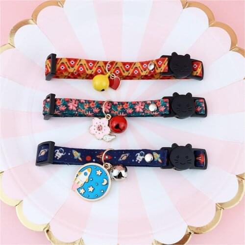 Fruit Print Universal Cat Collars With Bell Sweet Safety Adjustable Kitten Collars Multi-color Pet Dogs Collars Pet Ornaments
