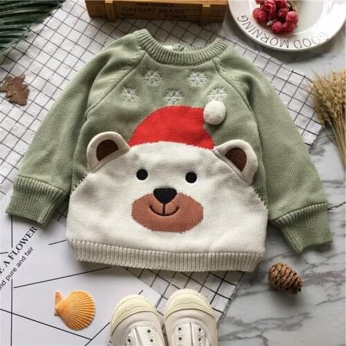 Tonytaobaby Winter New Boys and Girls Christmas Bear Snow Knitted Sweater Plush Baby Sweater