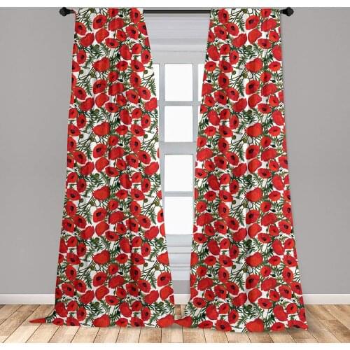 Poppy Flower Curtains Abstract with Garden Foliage Botanical Bouquets Organic Meadows Window Treatments for Living Room Bedroom