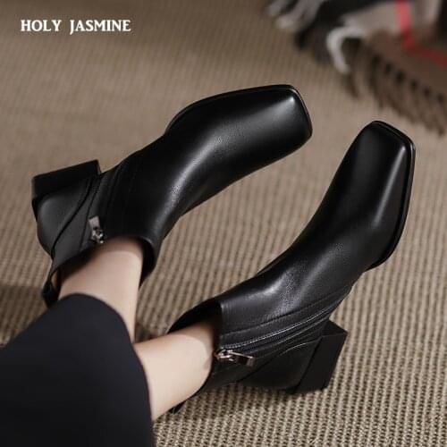 2021 Autumn New Square Toe Women Ankle Boots Chunky 5cm High Heel Elastic Boot Female Slim Fit Sock Boots Fashion Botas Mujer