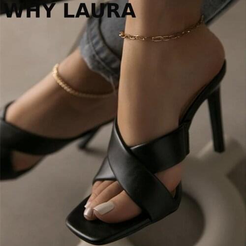 Womens cross ultra high Heel slippers sandals flip-flops plus size 35-43 square toe slide party shoes for women