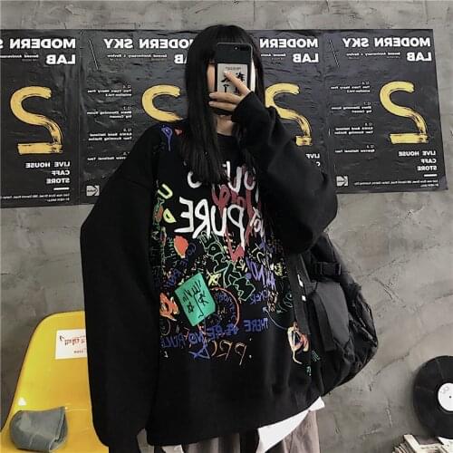 Fashion 2020 Harajuku Letter Print Women Sweatshirt Vintage Loose Streetwear Female Pullovers Long Sleeve Plus Velvet Clothing
