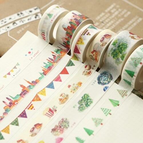 1.5cm*7m Washi Tape Decoration Stickers 9 Types kawaii Scrapbooking Stickers Masking Tape Diary Adhesive Tape Stationery Fita