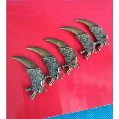 5 Vintage Amulet Wolf head Tooth shape Hanging Pendant Exorcise spirit mascot