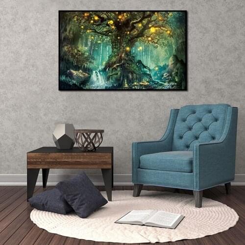 Abstract Magical Forest Landscape Canvas Painting Wall Art Picture Poster and Print Wallpaper for Living Room Decoration