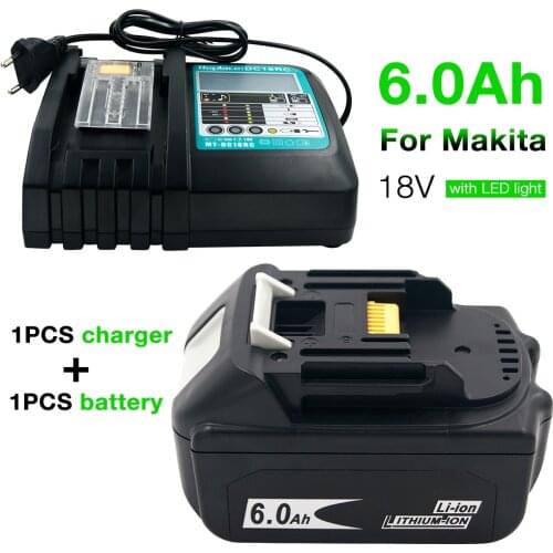 Battery+Charger Set) BL1860B Li ion battery for Makita 18v BL1850 BL1830 + DC18RC Charger for Makita 14.4V-18V EU plug