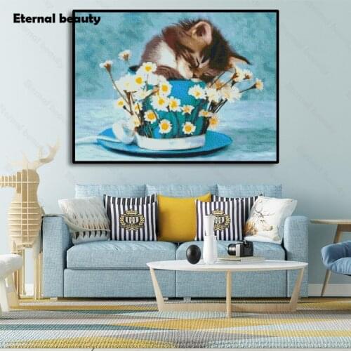 Diamond Painting Cat Flower Animal Diamond Embroidery Full Round Square Drill Pictures of Rhinestone Mosaic Painting Home Decor