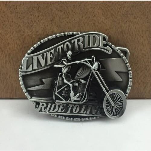 BuckleClub retro skull LIVE TO RIDE motor western jeans gift belt buckle FP-02176-1 PEWTER FINISH 4cm width loop drop shipping