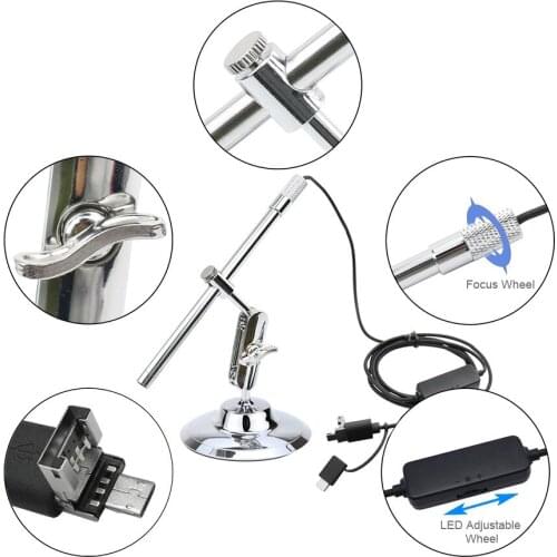 Digital USB Microscope Inspection Magnifier IP67 Waterproof Camera Built-in 8 LED Lights Advanced CMOS Sensor for Smartphones PC