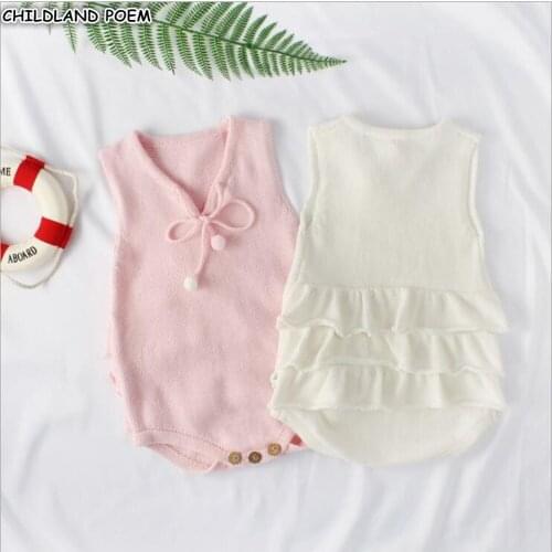Baby Knitted Romper Clothes Newborn Princess Knit Baby Clothes For Girls Pompom Ruffle Wool Cotton Infant Baby Jumpsuit Suits