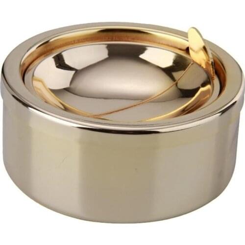 Home Stainless Steel Windproof Round Shape Smokeless Ashtray Rotation With Lid
