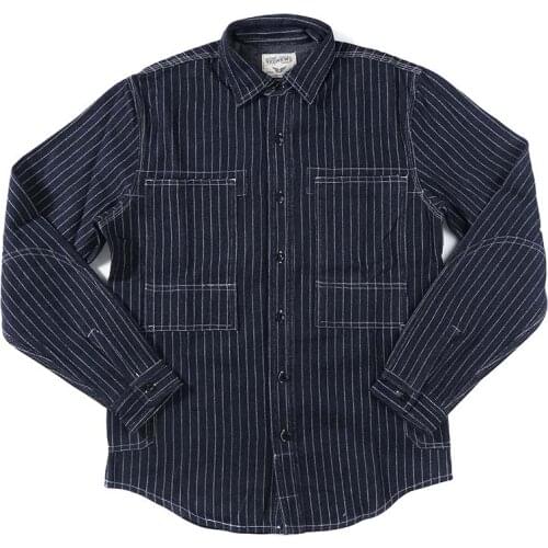 Mcikkny Vintage Mens Cargo Worker Jeans Shirts Solid Color Casual Denim Shirts Male Washed Size S-XL