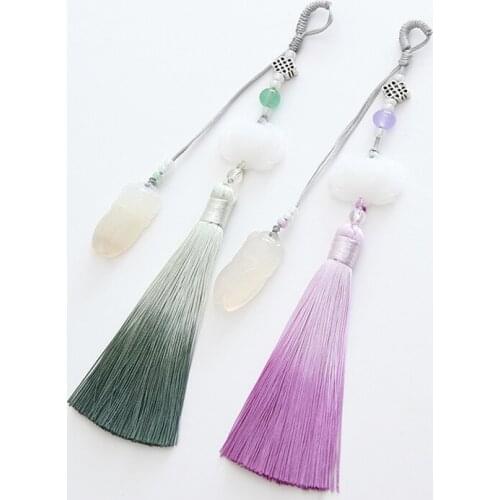 Chinese wind brooch with female hanfu cheongsam lotus chalcedony gradient tassel pressure inner accessories accessories pendant