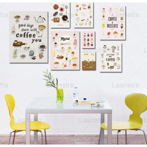 Coffee Dessert Menu Canvas Painting Nordic Posters And Prints Wall Art Bakery Cafe Restaurant Decor Kitchen Dining Room Decor