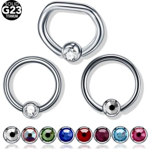 1PC 16G Titanium Gem Ball Closure Captive Ring Hoop BCR Crystal Lip Nose Daith Helix Ear Tragus Septum Ring CBR Piercing Jewelry