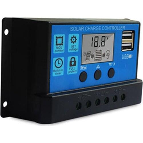 10/30/100A Solar Charge Controller Solar Panel Controller 12V/24V Adjustable LCD Display Solar Panel Battery Regulator USB Port