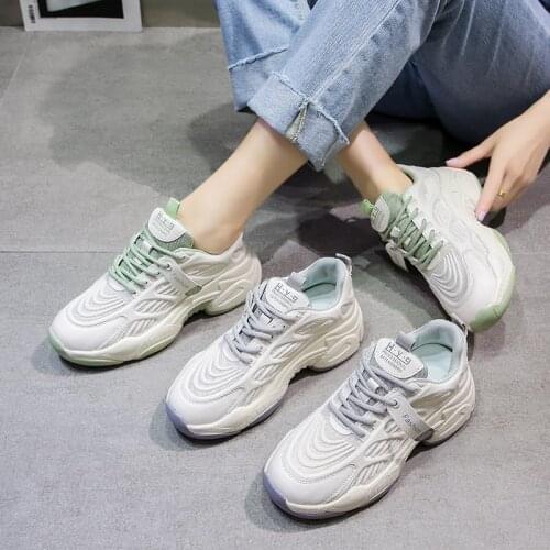 New Autumn Sneakers Women Shoes High Heels Platform Shoes Woman Lace Up Thick Bottom Round Toe Breathable Air Mesh Casual Shoes