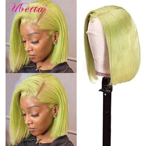 Lemon Yellow Short Bob Wig 13x4 Straight Hair Lace Frontal Bob Wigs Free Part Lace Front Human Hair Wigs Cosplay Wigs For Women