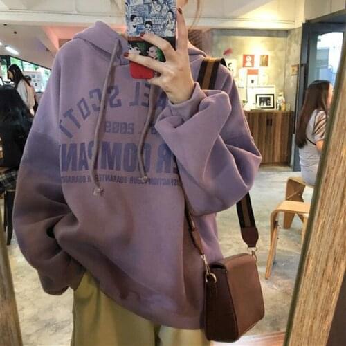 Autumn Winter Oversized Hoodies Sweatshirts Women Harajuku Letter Print Pocket Thick Warm Casual Bf Korean Hooded Pullovers